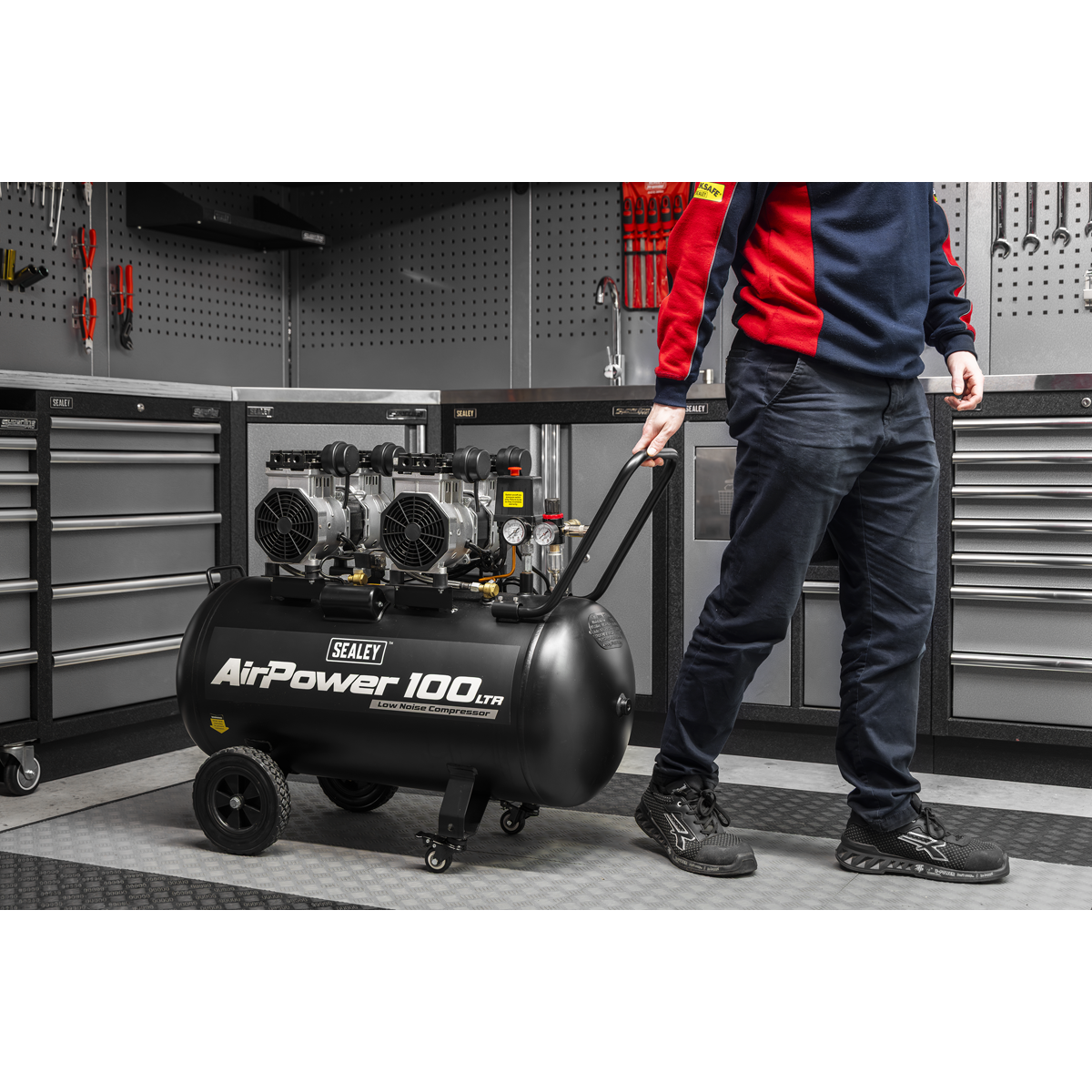 100L Low Noise Direct Drive Oil Free Air Compressor, 2 x 2hp