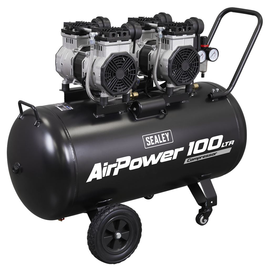 100L Low Noise Direct Drive Oil Free Air Compressor, 2 x 2hp