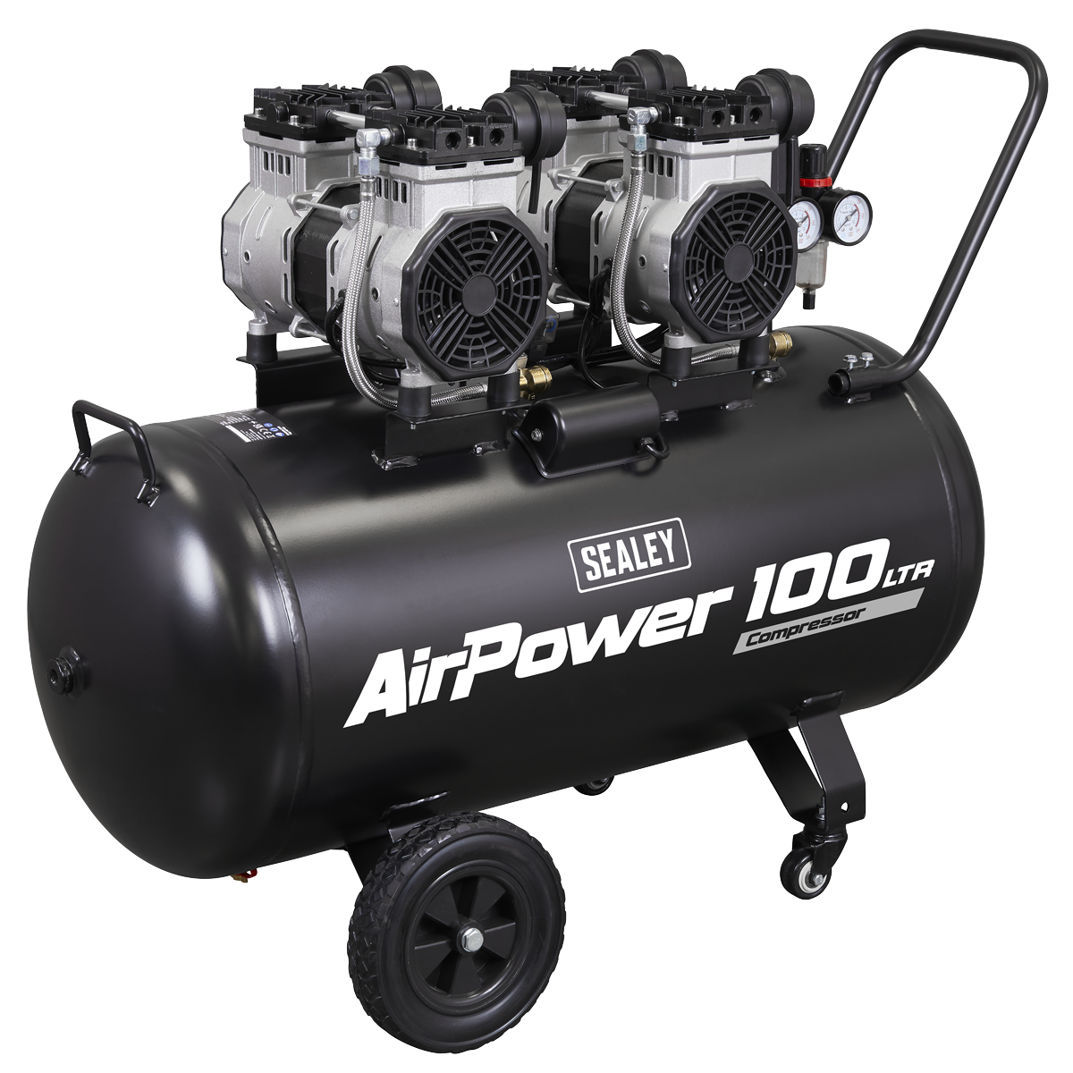 100L Low Noise Direct Drive Oil Free Air Compressor, 2 x 2hp
