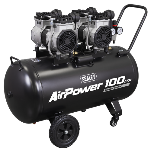 100L Low Noise Direct Drive Oil Free Air Compressor, 2 x 2hp