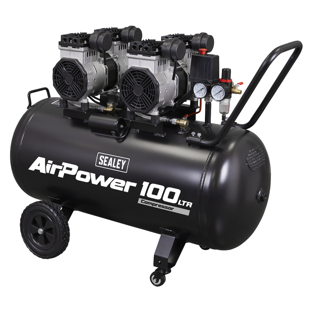 100L Low Noise Direct Drive Oil Free Air Compressor, 2 x 2hp