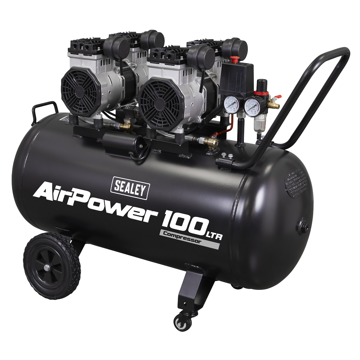 100L Low Noise Direct Drive Oil Free Air Compressor, 2 x 2hp