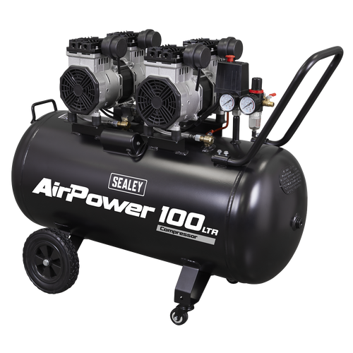 100L Low Noise Direct Drive Oil Free Air Compressor, 2 x 2hp