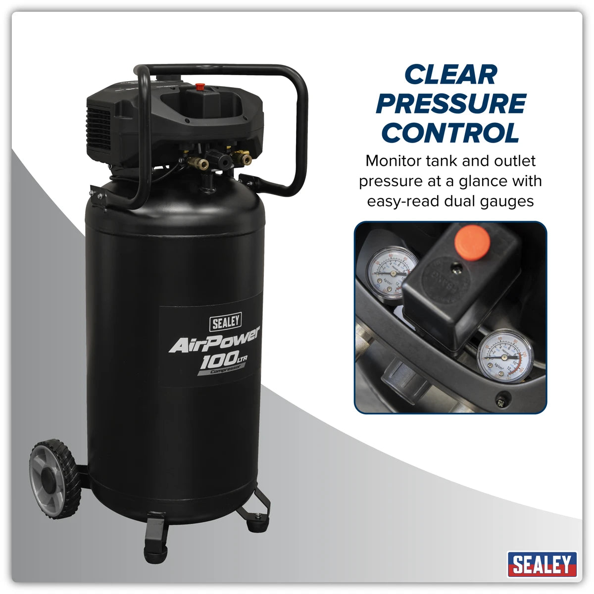 100L Belt Drive Vertical Oil Free Air Compressor, 2.5hp (SAC100V) (Factory Refurbished B)