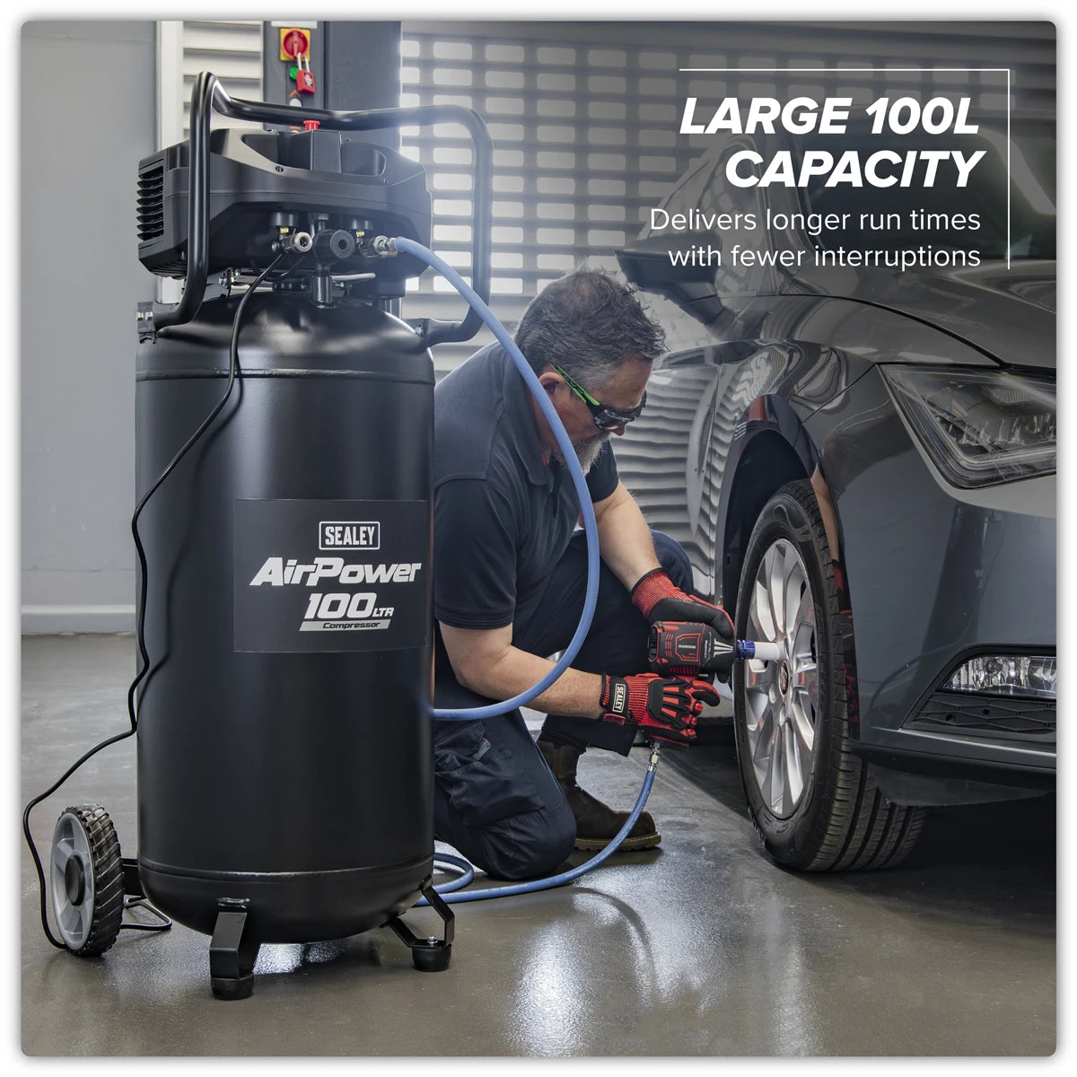 100L Belt Drive Vertical Oil Free Air Compressor, 2.5hp (SAC100V) (Factory Refurbished B)