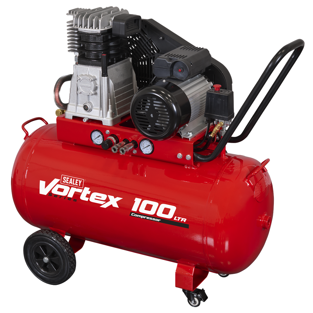 100L Belt Drive Air Compressor with Cast Cylinders & Wheels 3.5hp