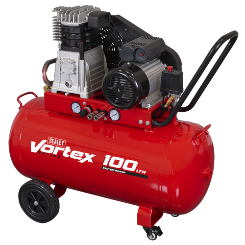 100L Belt Drive Air Compressor with Cast Cylinders & Wheels 3.5hp