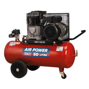 50L Belt Drive Air Compressor with Cast Cylinders & Wheels 3hp