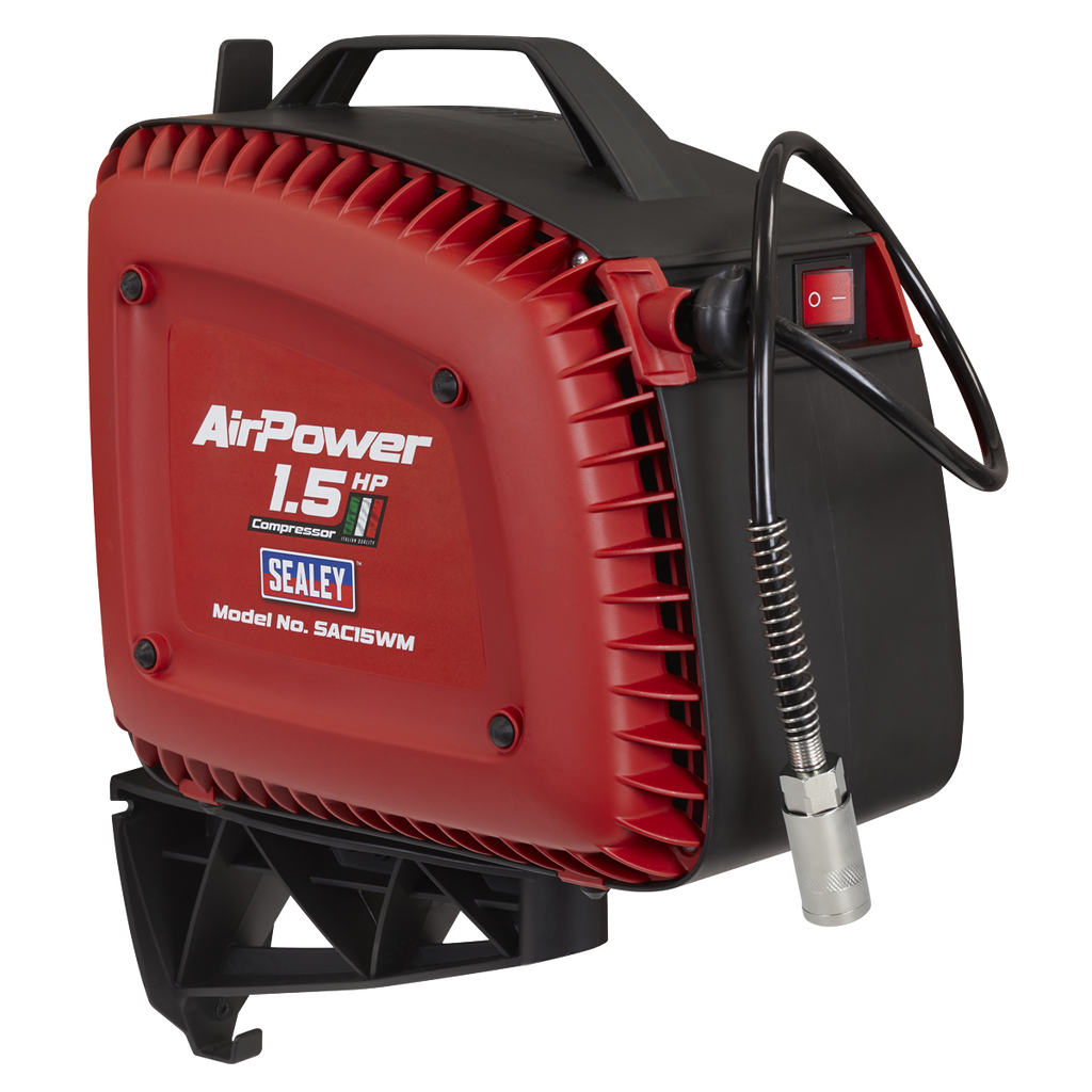 Wall Mounting Oil Free Air Compressor with Retractable Reel, 1.5hp (SAC15WM) (Factory Refurbished C)