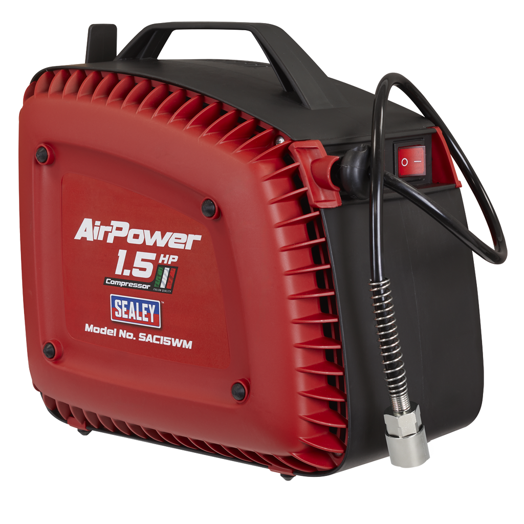 Wall Mounting Oil Free Air Compressor with Retractable Reel, 1.5hp (SAC15WM) (Factory Refurbished C)
