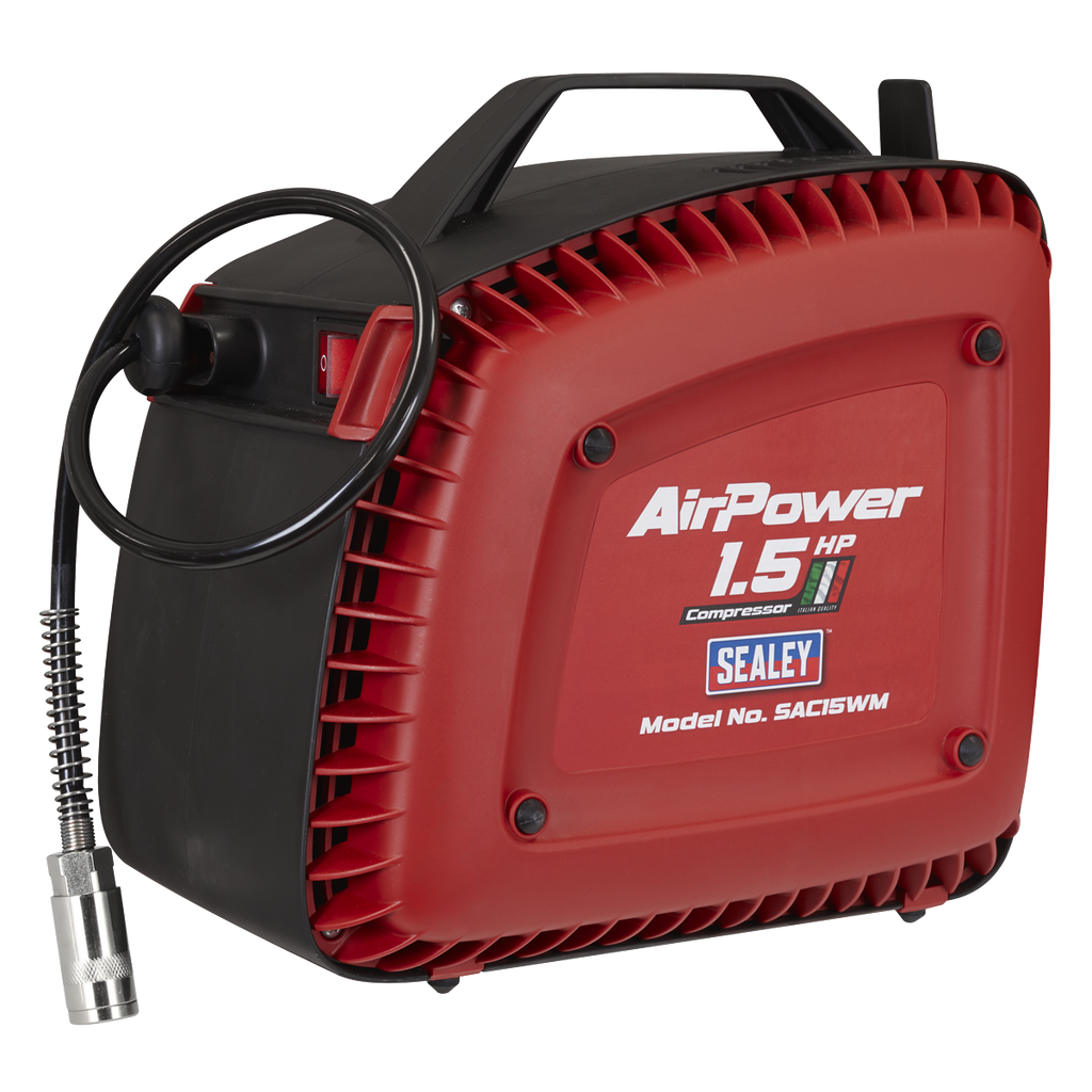 Wall Mounting Oil Free Air Compressor with Retractable Reel, 1.5hp (SAC15WM) (Factory Refurbished C)