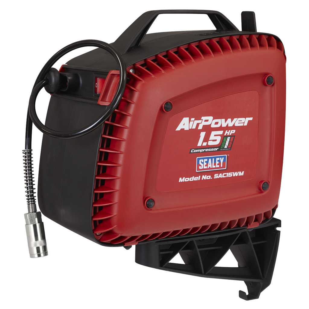 Wall Mounting Oil Free Air Compressor with Retractable Reel, 1.5hp (SAC15WM) (Factory Refurbished C)