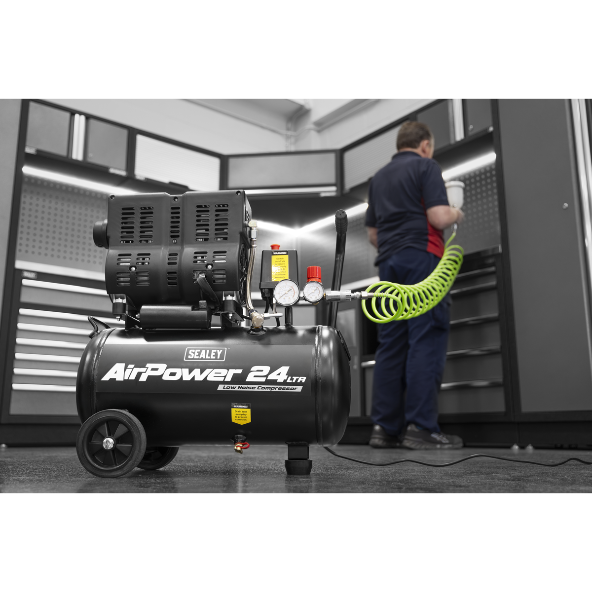 Sealey SAC2400S Oil Free Direct Drive Low Noise Air Compressor, 24 Litre Capacity, 1hp 0.75kW 230V