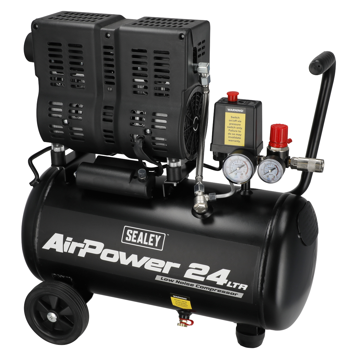 Sealey SAC2400S Oil Free Direct Drive Low Noise Air Compressor, 24 Litre Capacity, 1hp 0.75kW 230V