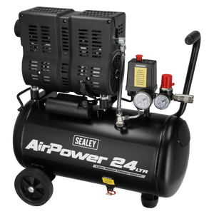 Sealey SAC2400S Oil Free Direct Drive Low Noise Air Compressor, 24 Litre Capacity, 1hp 0.75kW 230V