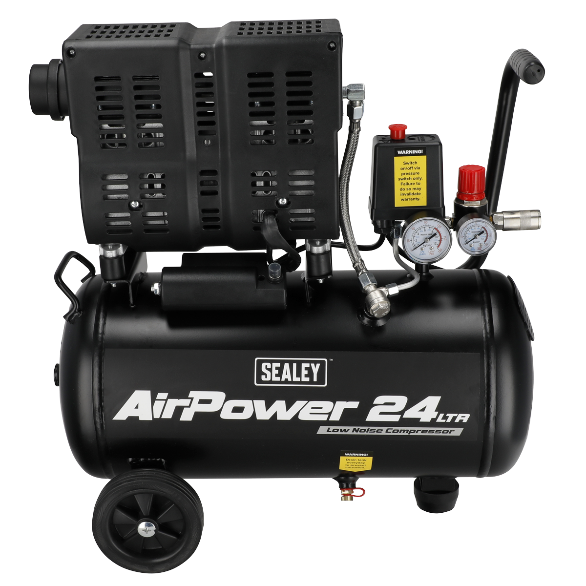Sealey SAC2400S Oil Free Direct Drive Low Noise Air Compressor, 24 Litre Capacity, 1hp 0.75kW 230V