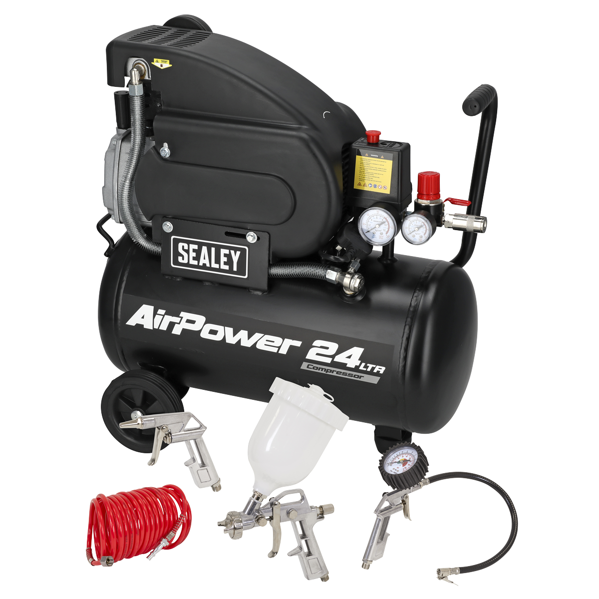 24L Direct Drive Air Compressor 2hp with 4pc Air Accessory Kit