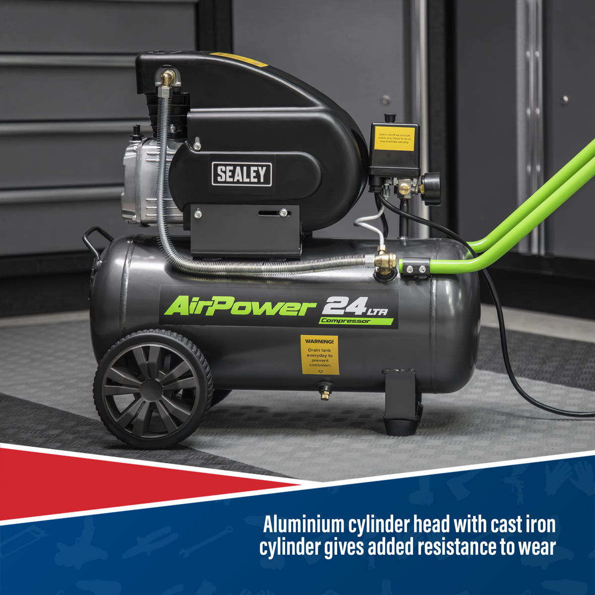 24L Direct Drive Air Compressor with Wheels, 2hp (SAC2420E)