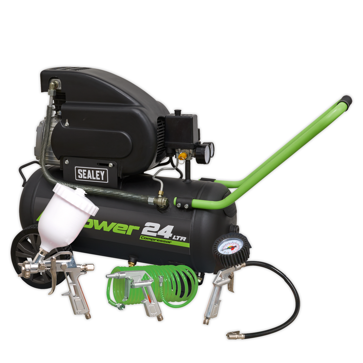24L Direct Drive Air Compressor 2hp with 4pc Air Accessory Kit