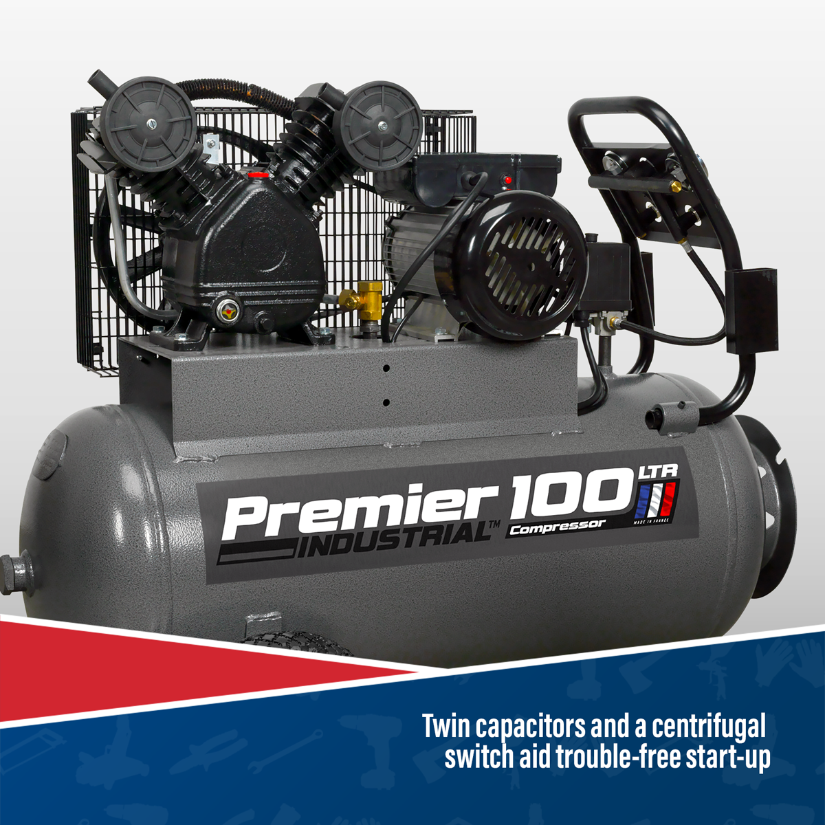 Premier 100L Belt Drive Air Compressor with Front Control Panel 3hp