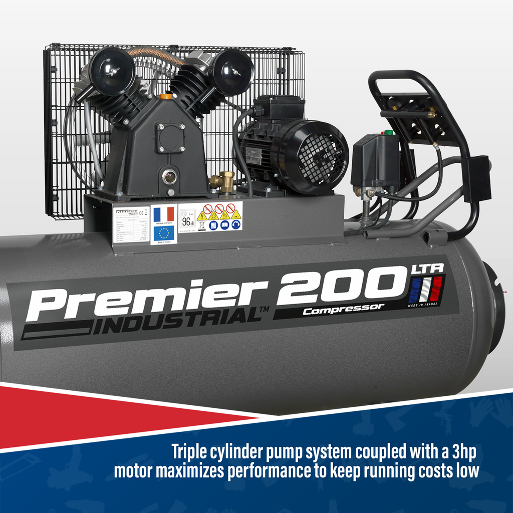 Premier 200L Belt Drive Air Compressor with Front Control Panel 3hp