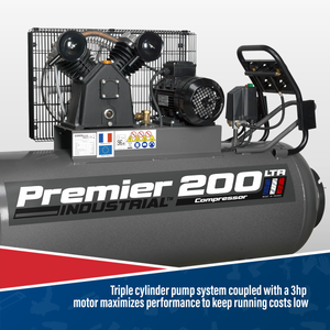 Premier 200L Belt Drive Air Compressor with Front Control Panel 3hp