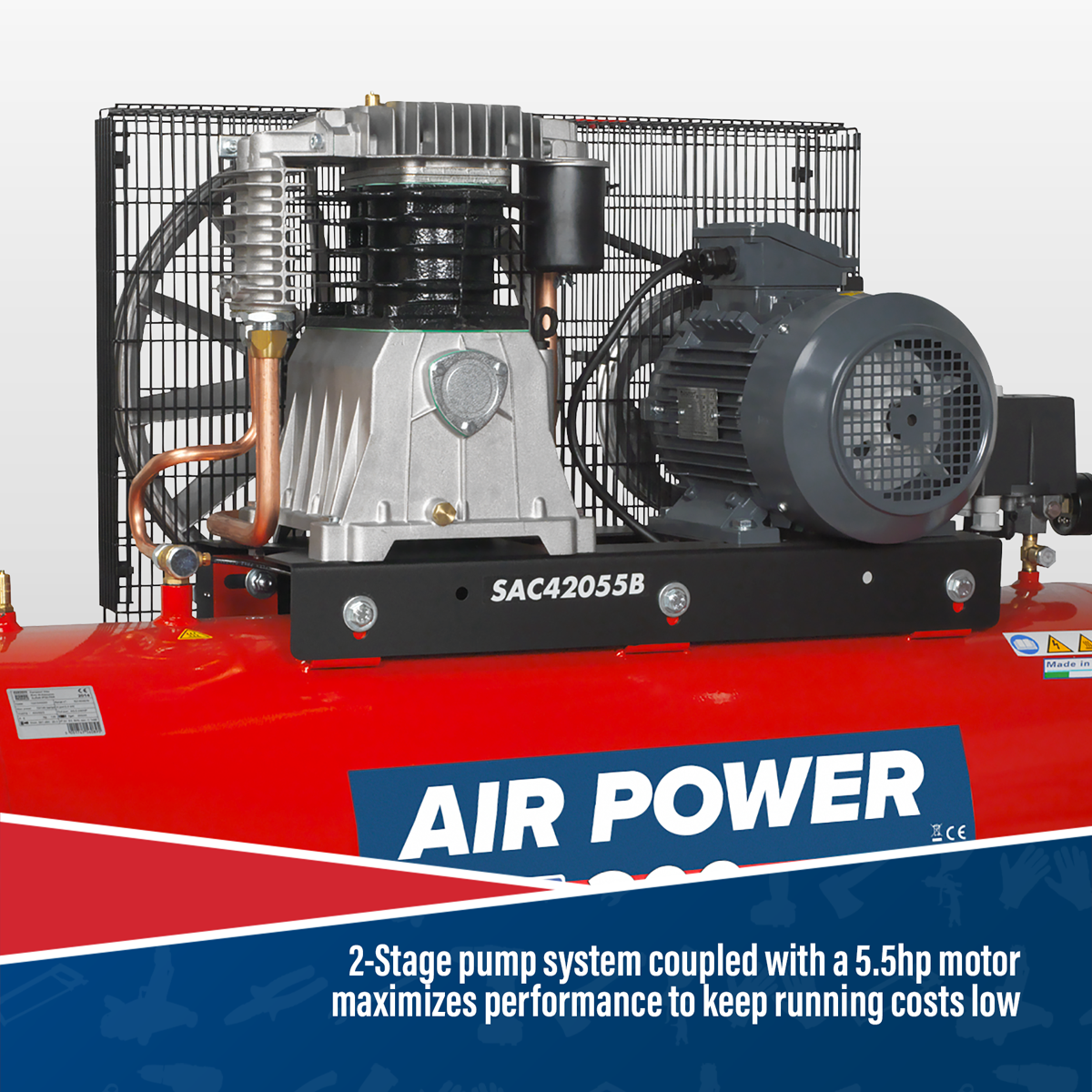 200L Belt Drive Air Compressor with Cast Cylinders 5.5hp 3ph 2-Stage