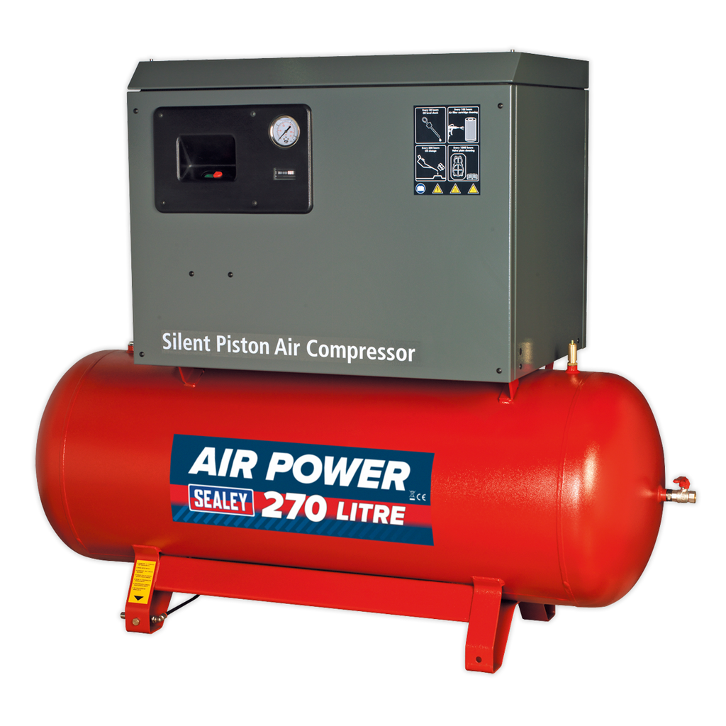 270L Low Noise Belt Drive Air Compressor with Cast Cylinders 5.5hp 3ph 2-Stage