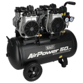 50L Low Noise Oil Free Direct Drive Air Compressor 2 x 2hp