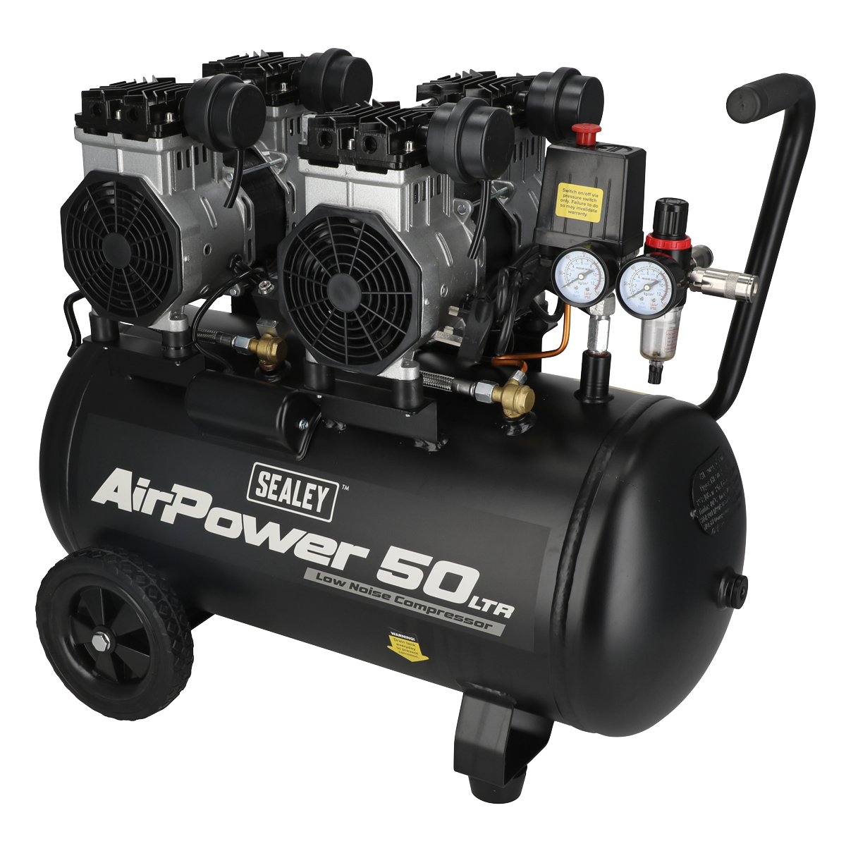 50L Low Noise Oil Free Direct Drive Air Compressor 2 x 2hp