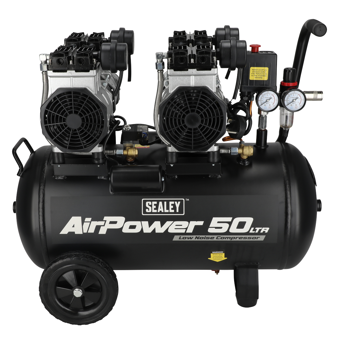 50L Low Noise Oil Free Direct Drive Air Compressor 2 x 2hp