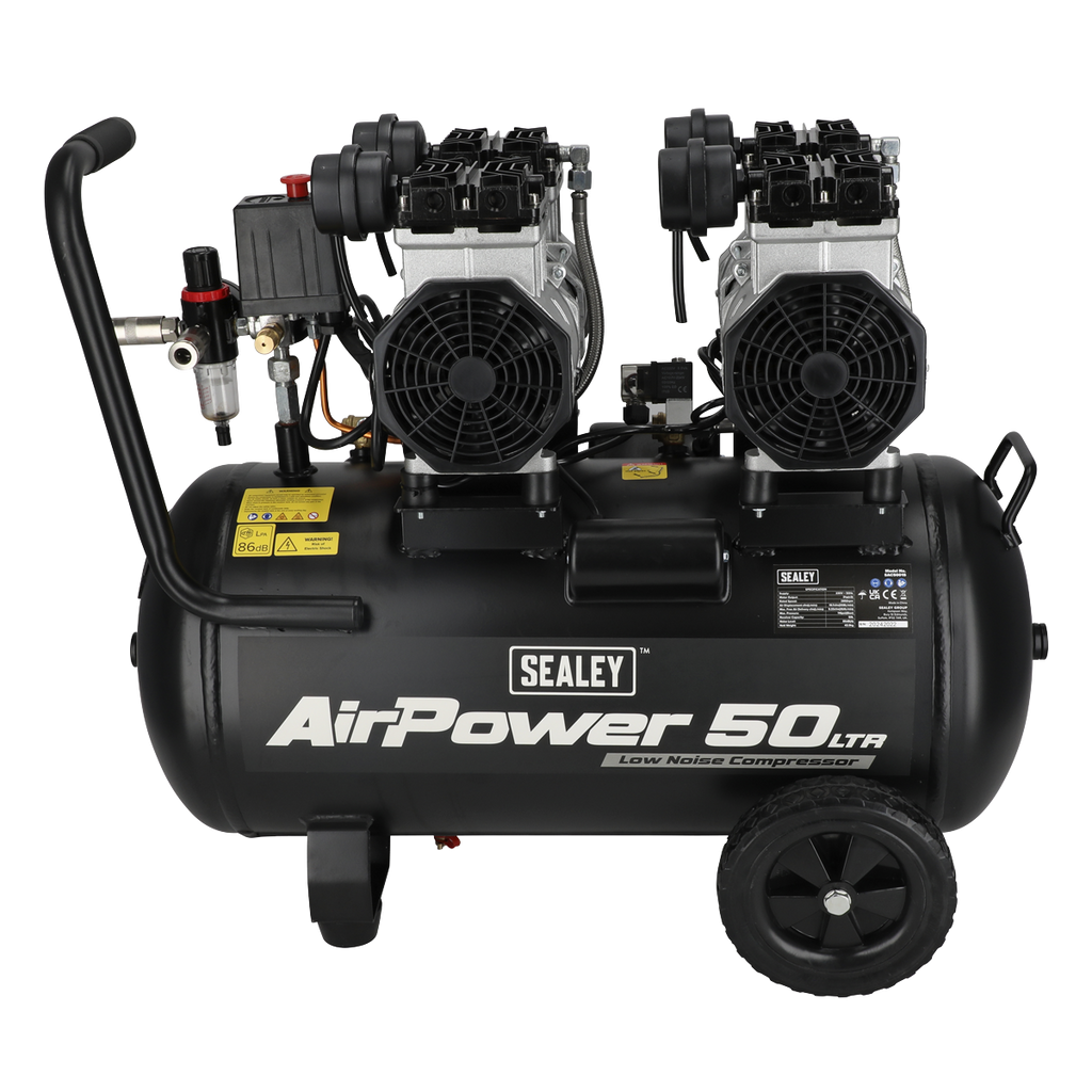 50L Low Noise Oil Free Direct Drive Air Compressor 2 x 2hp