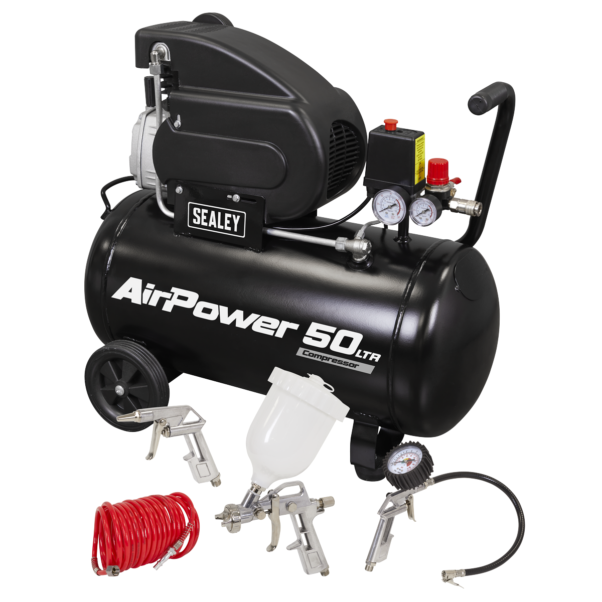 50L Direct Drive Air Compressor 2hp with 4pc Air Accessory Kit