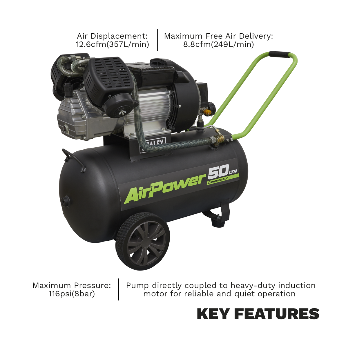 50L V-Twin Direct Drive Air Compressor 3hp