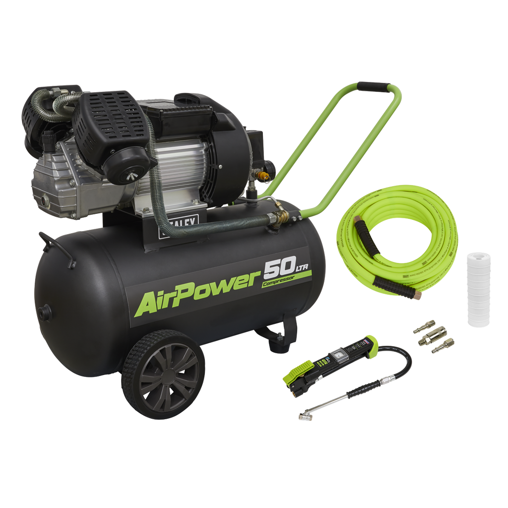 50L V-Twin Direct Drive Air Compressor 3hp with Air Accessory Kit