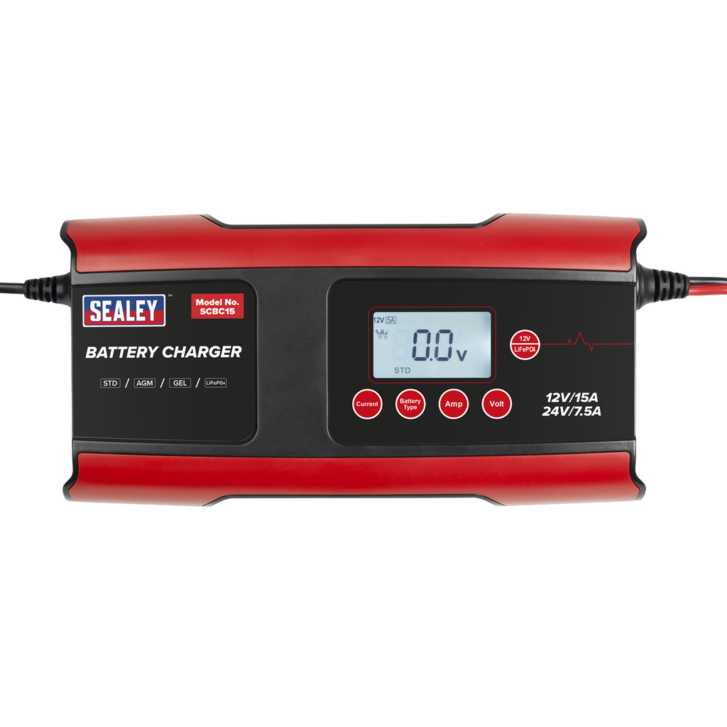 12/24V Compact Smart Battery Charger & Maintainer, 15A (SCBC15)