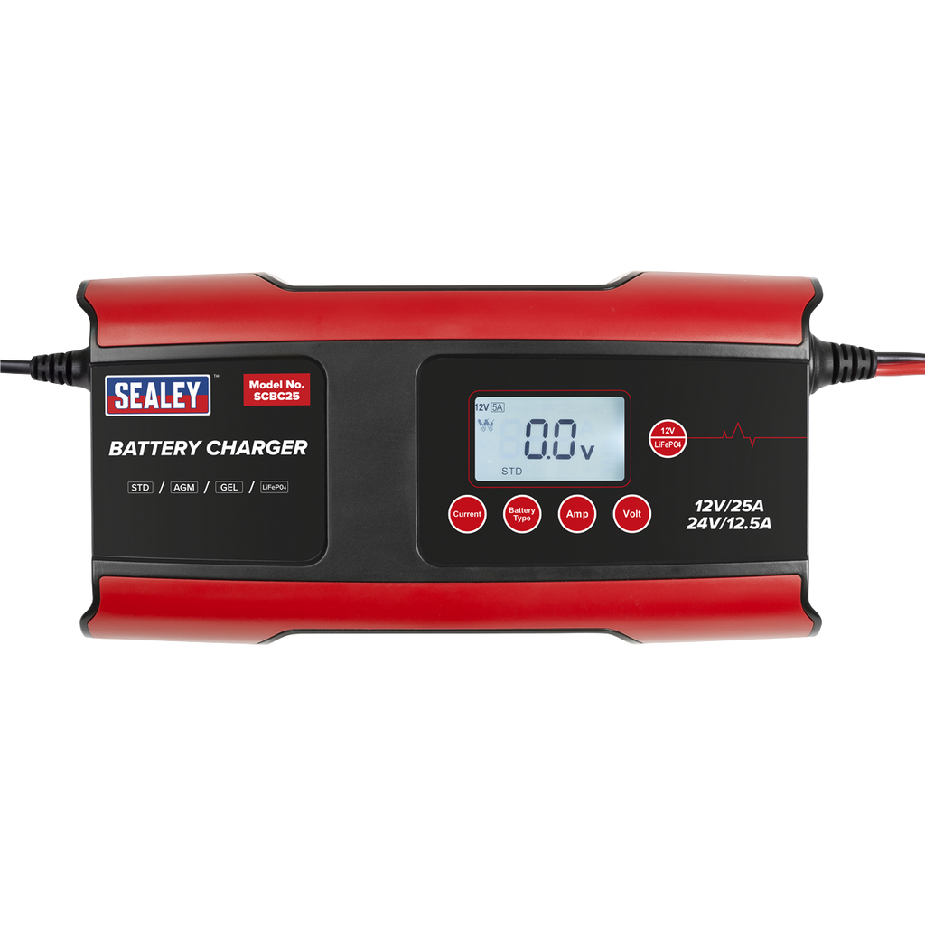 12/24V Compact Smart Battery Charger & Maintainer, 25A (SCBC25)