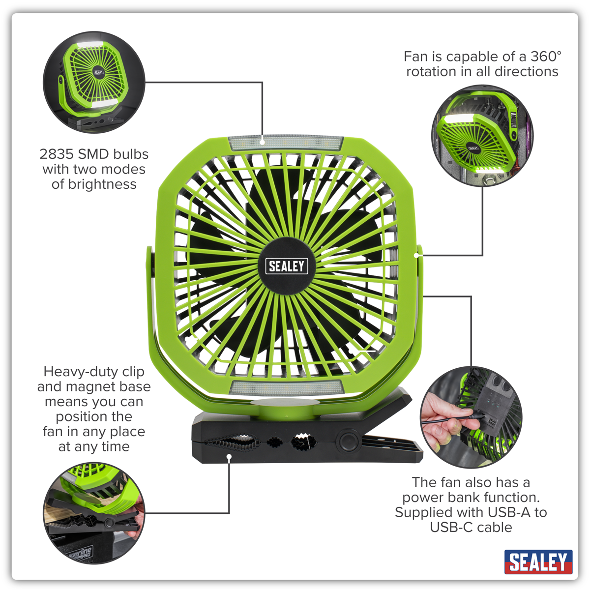 Portable Clip Fan with Worklight 8", 4-Speed (SCF8WL)