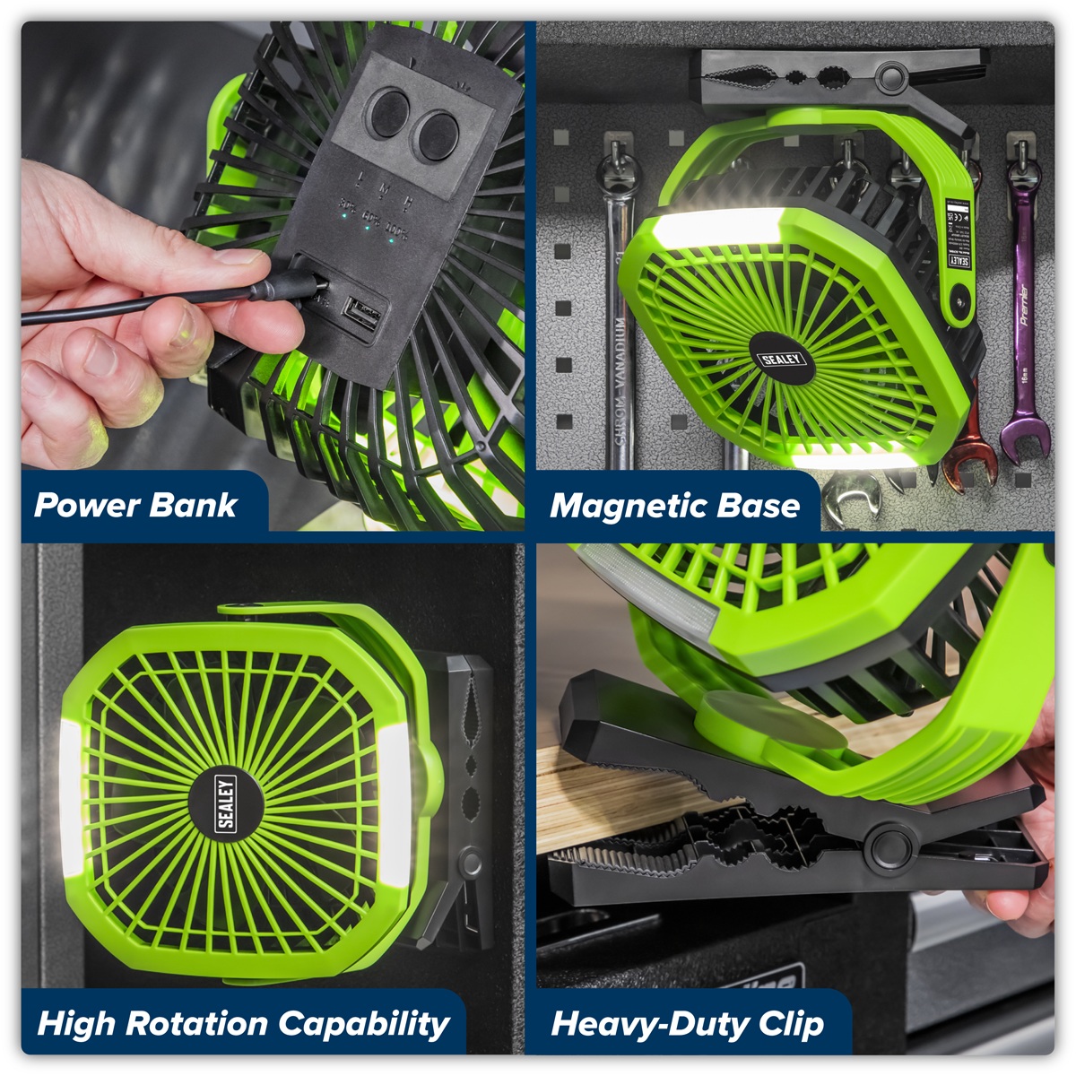 Portable Clip Fan with Worklight 8", 4-Speed (SCF8WL)