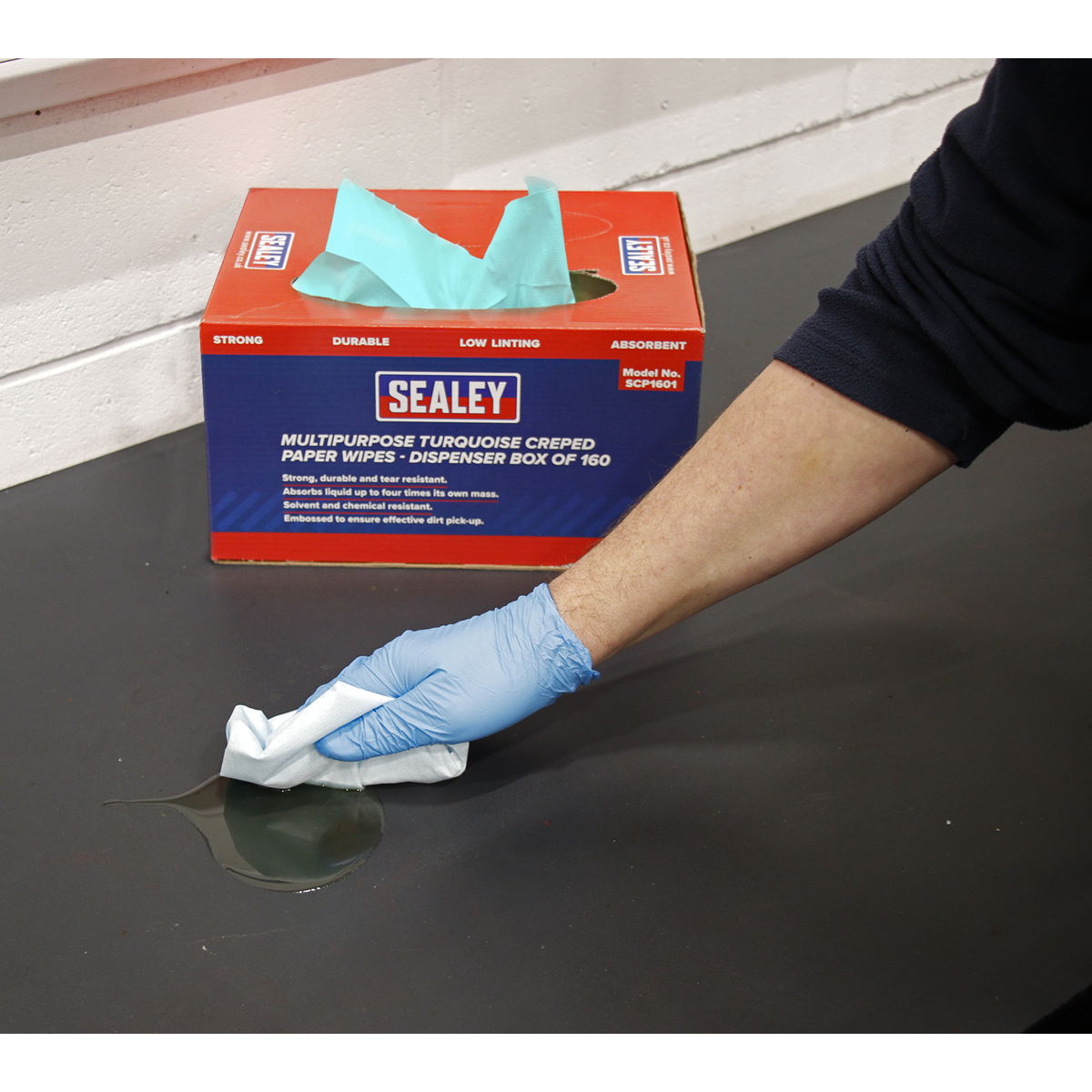 Multipurpose Creped Turquoise Paper Wipes 69gsm - Dispenser