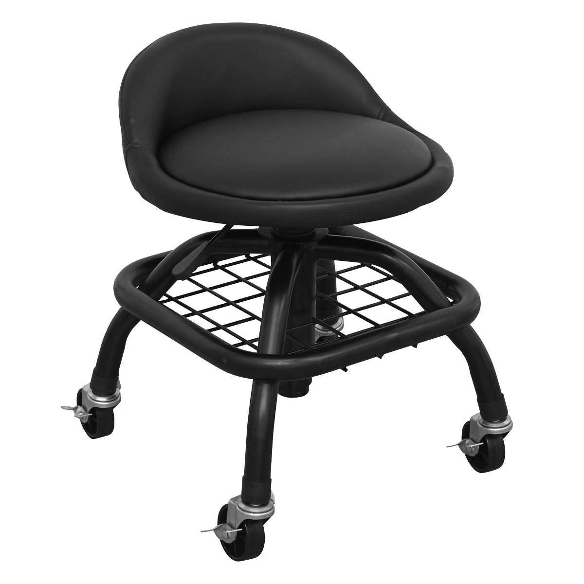 Premier Industrial Pneumatic Creeper Stool with Adjustable Height Swivel Seat & Back Rest