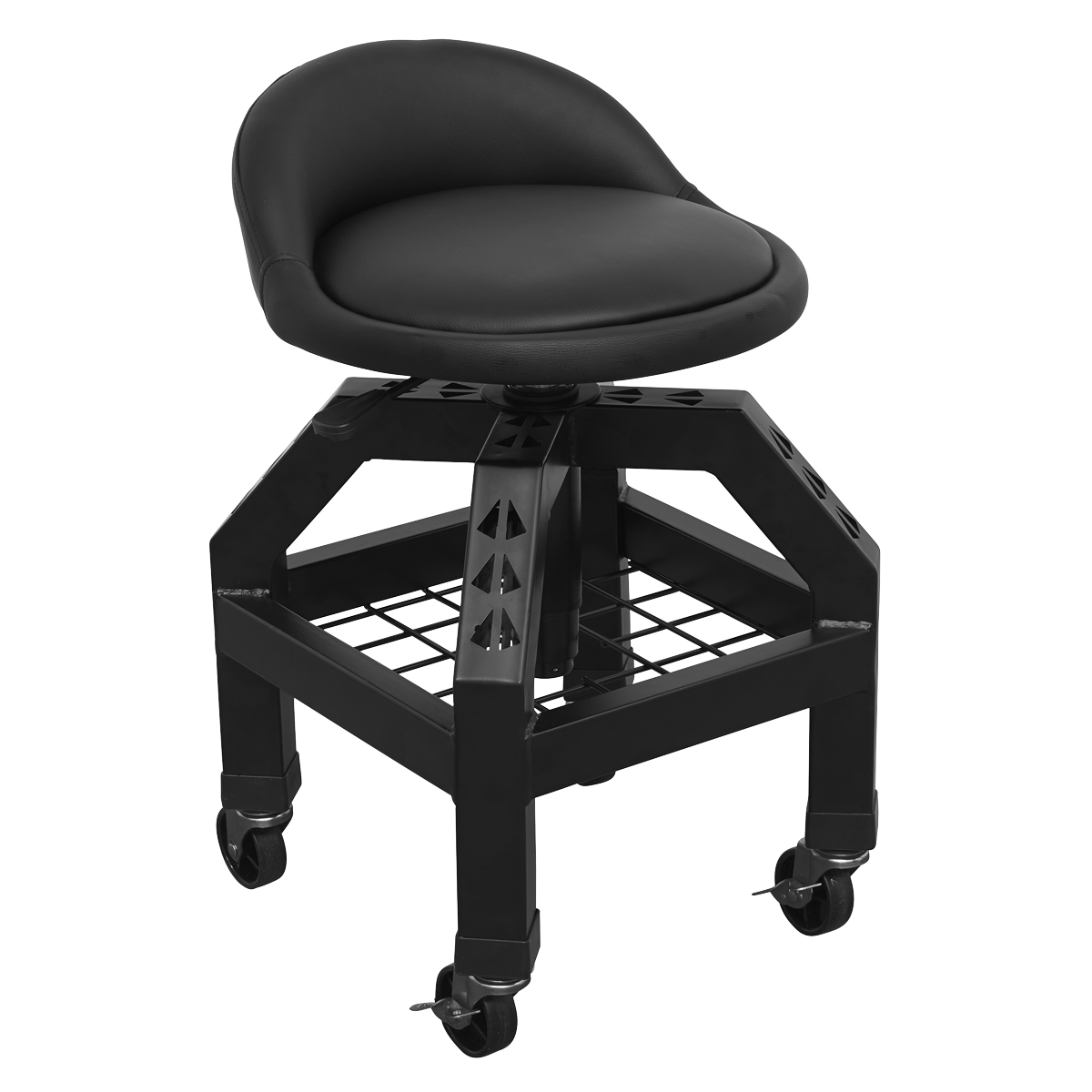 Premier Industrial Pneumatic Creeper Stool with Adjustable Height Swivel Seat & Back Rest