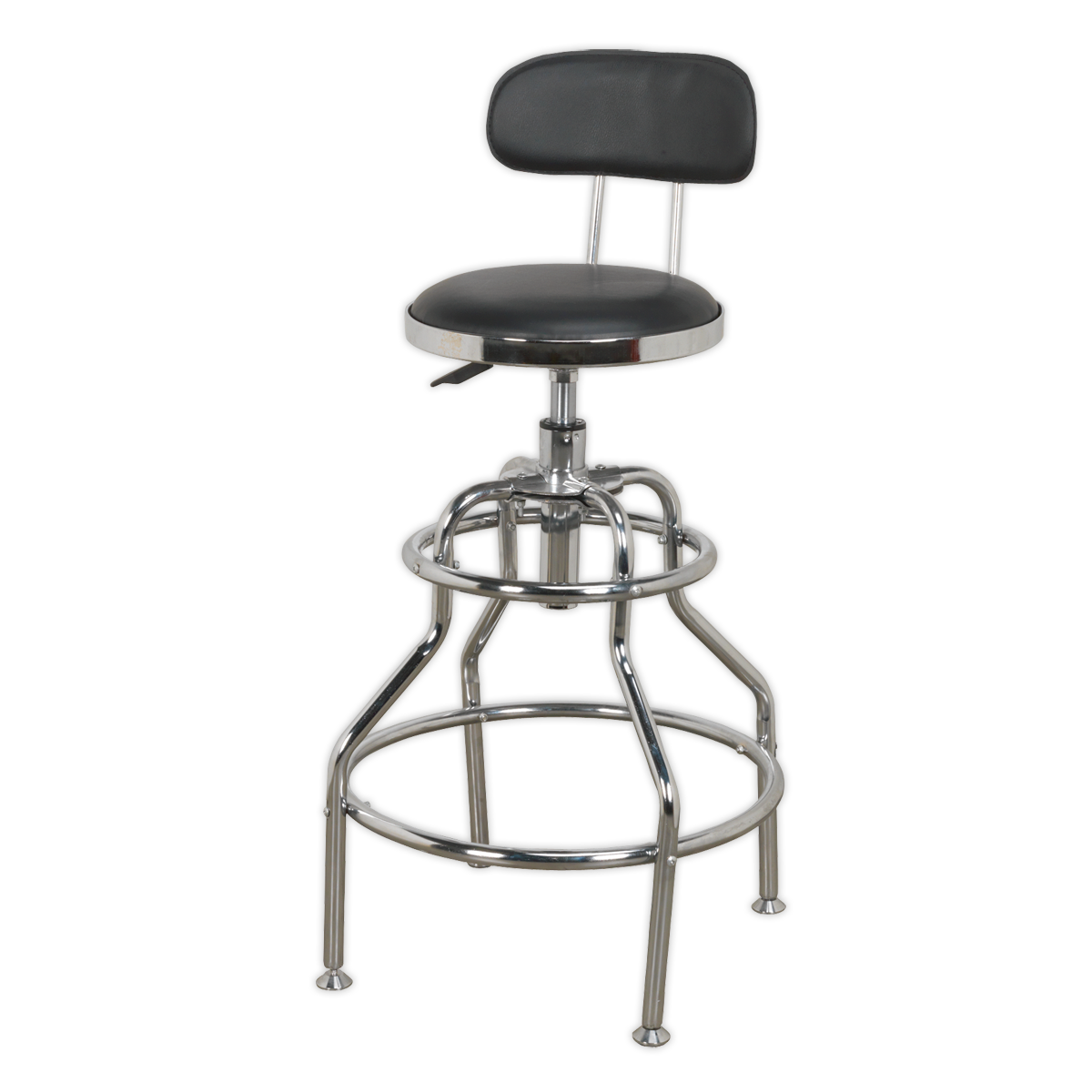 Pneumatic Workshop Stool with Adjustable Height Swivel Seat & Back Rest