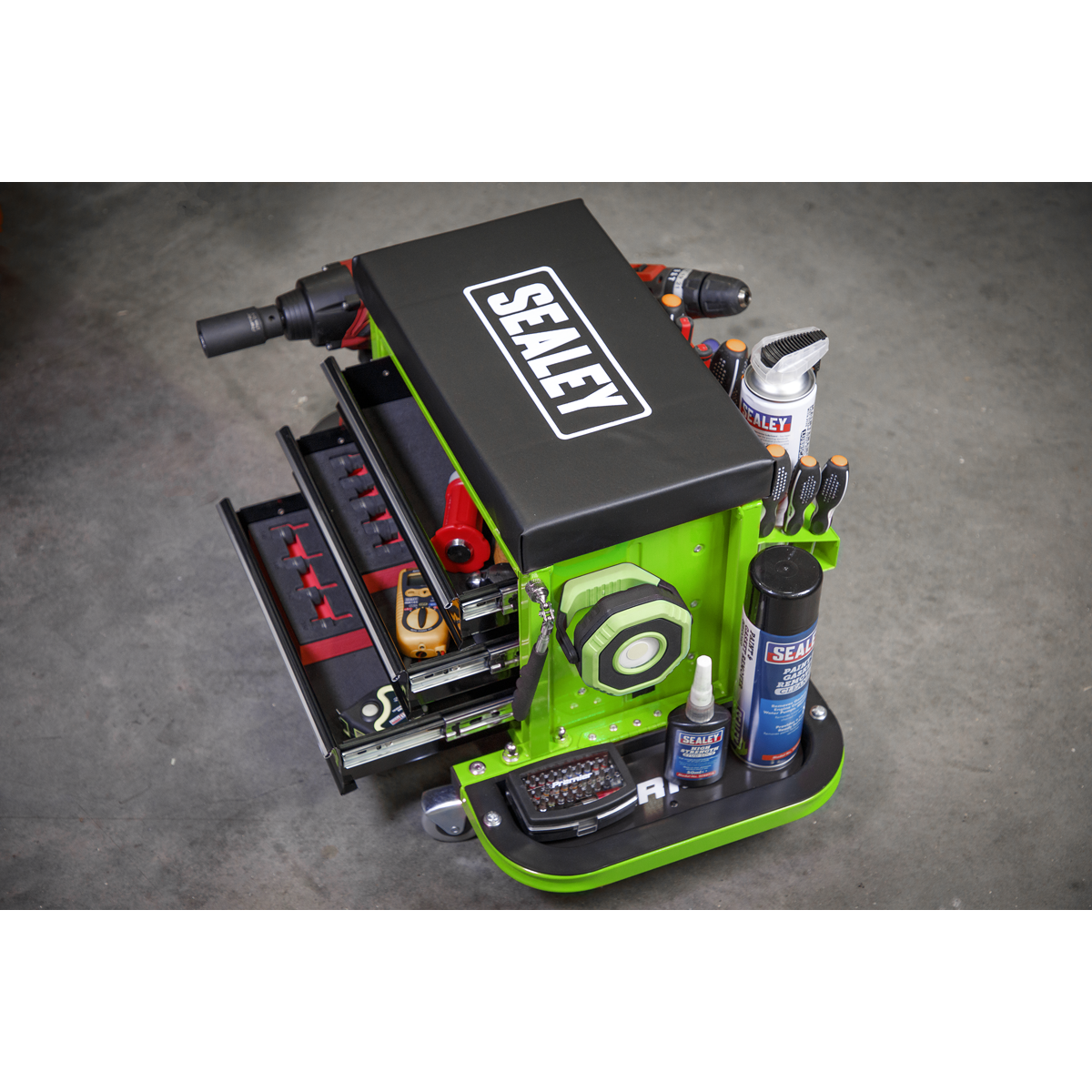 Mechanic's Utility Seat & Toolbox - Green