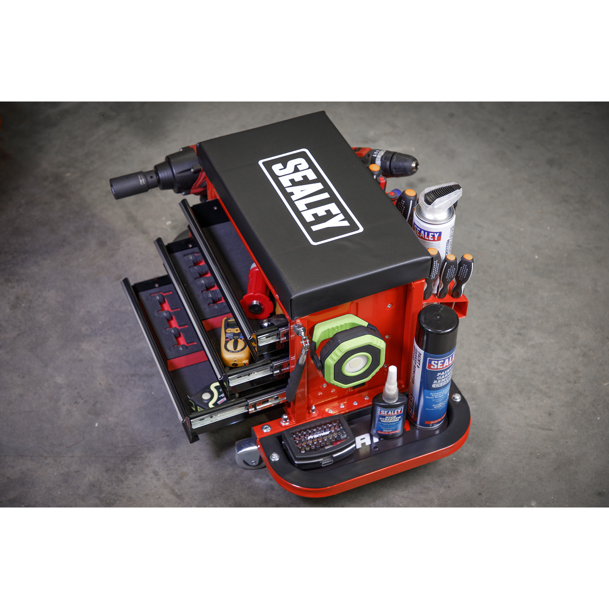 Mechanic's Utility Seat & Toolbox - Red