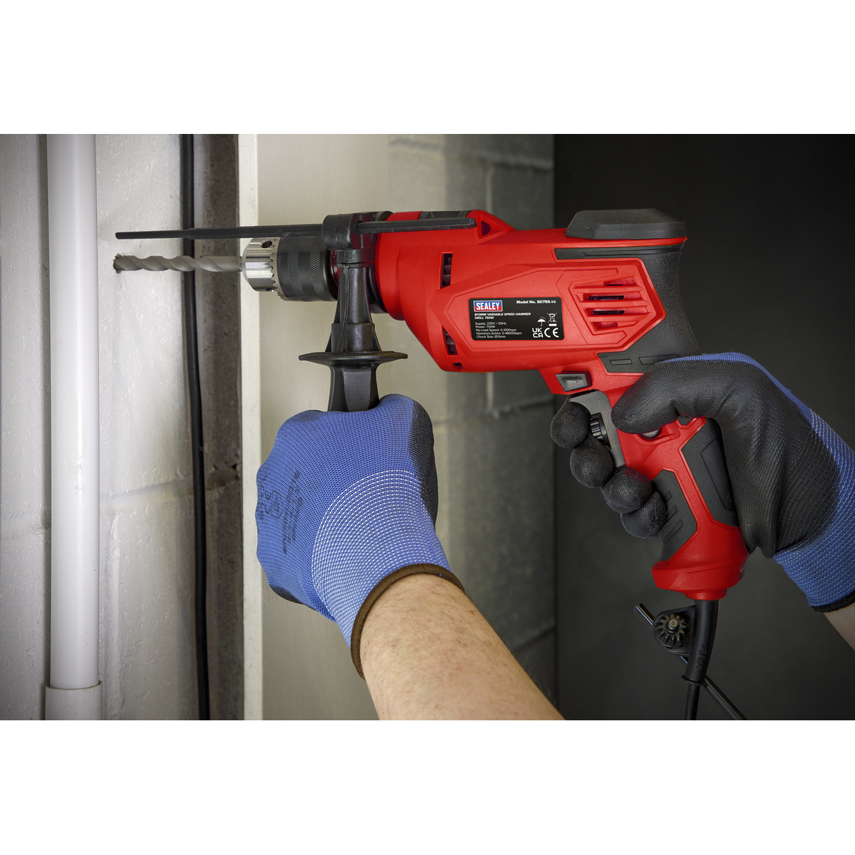 Sealey SD750 Variable Speed Hammer Masonry Chisel Drill 13mm, 750W 230V