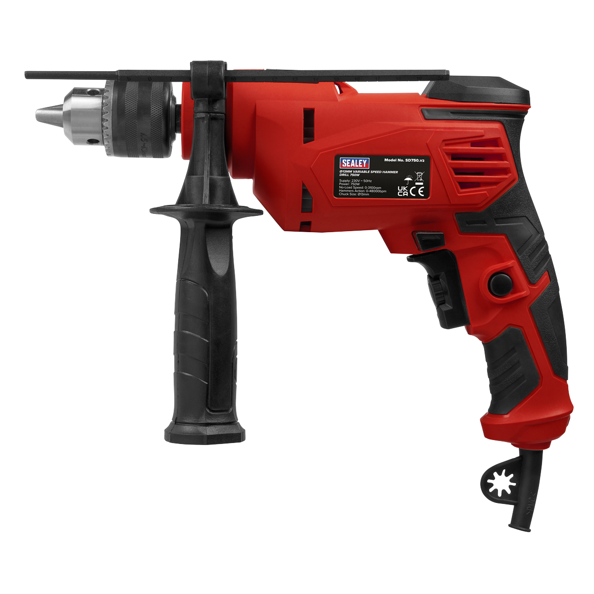 Sealey SD750 Variable Speed Hammer Masonry Chisel Drill 13mm, 750W 230V