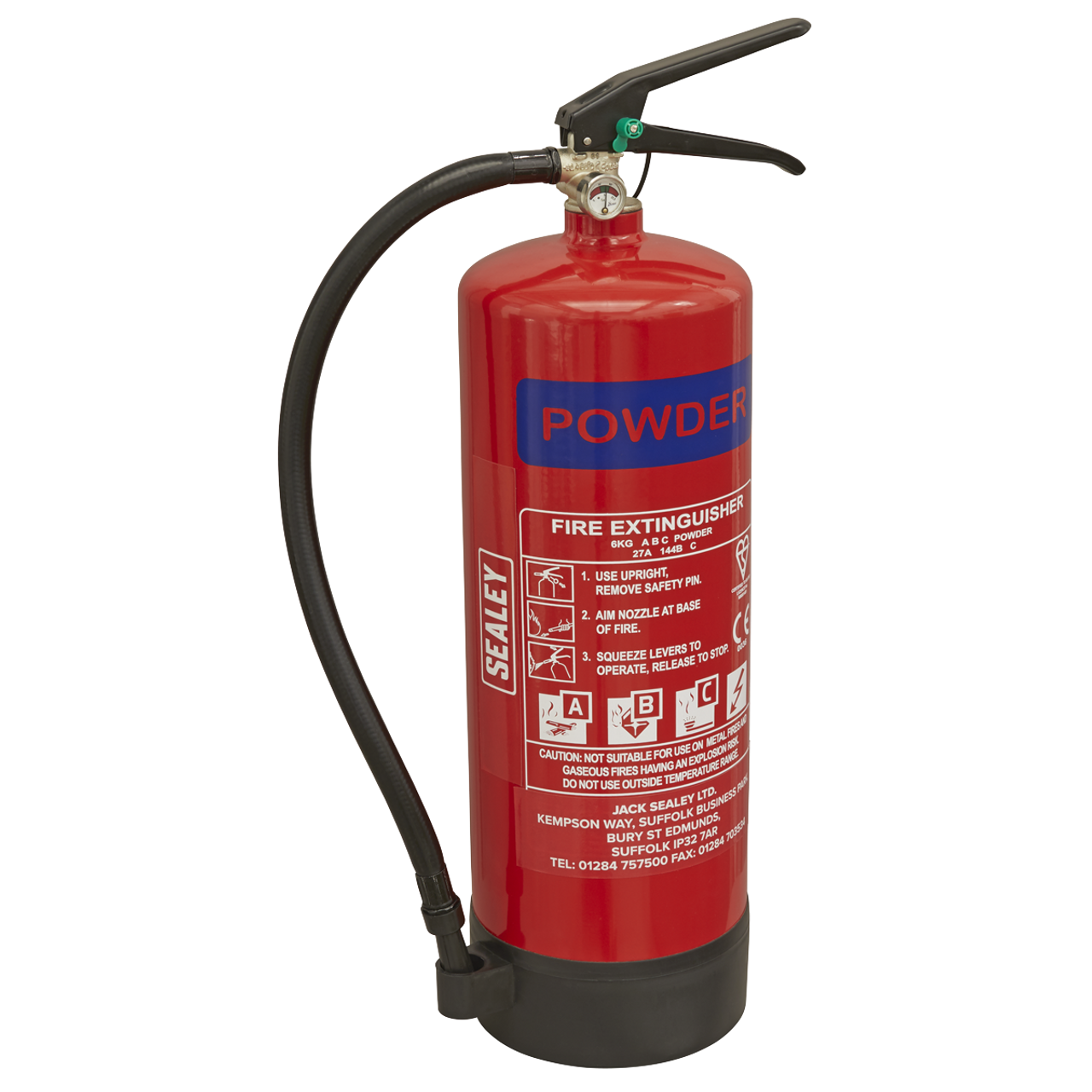 Sealey SDPE06 Dry Powder Safety Fire Extinguisher, 6kg Capacity