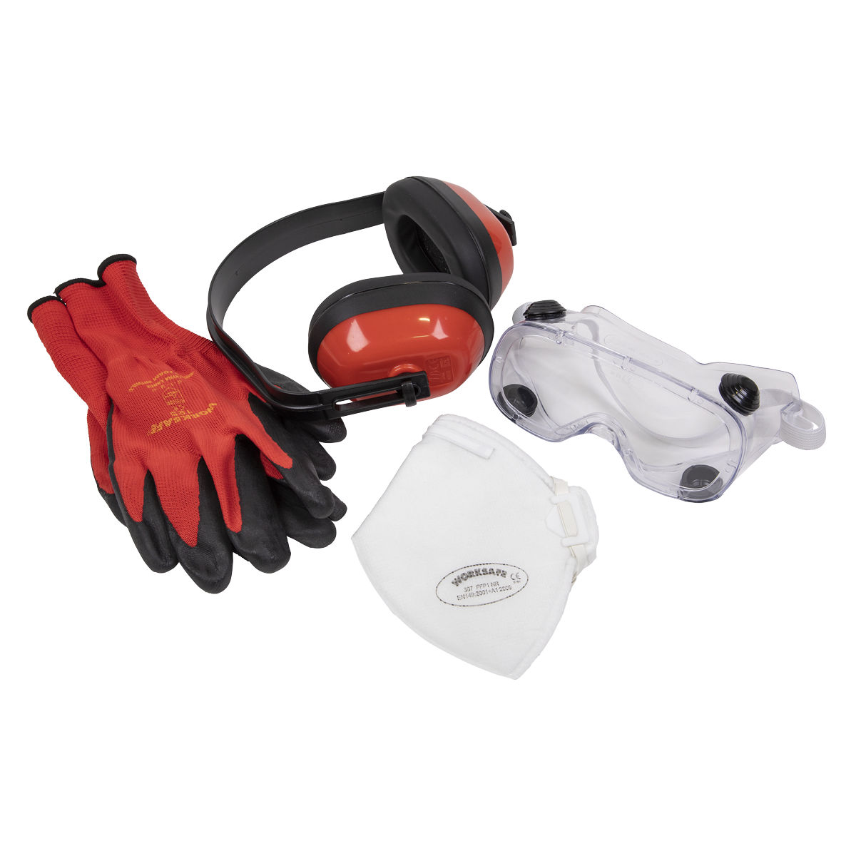Worksafe® Flexi Grip Gloves, FFP1 Mask, Goggles & Ear Defend