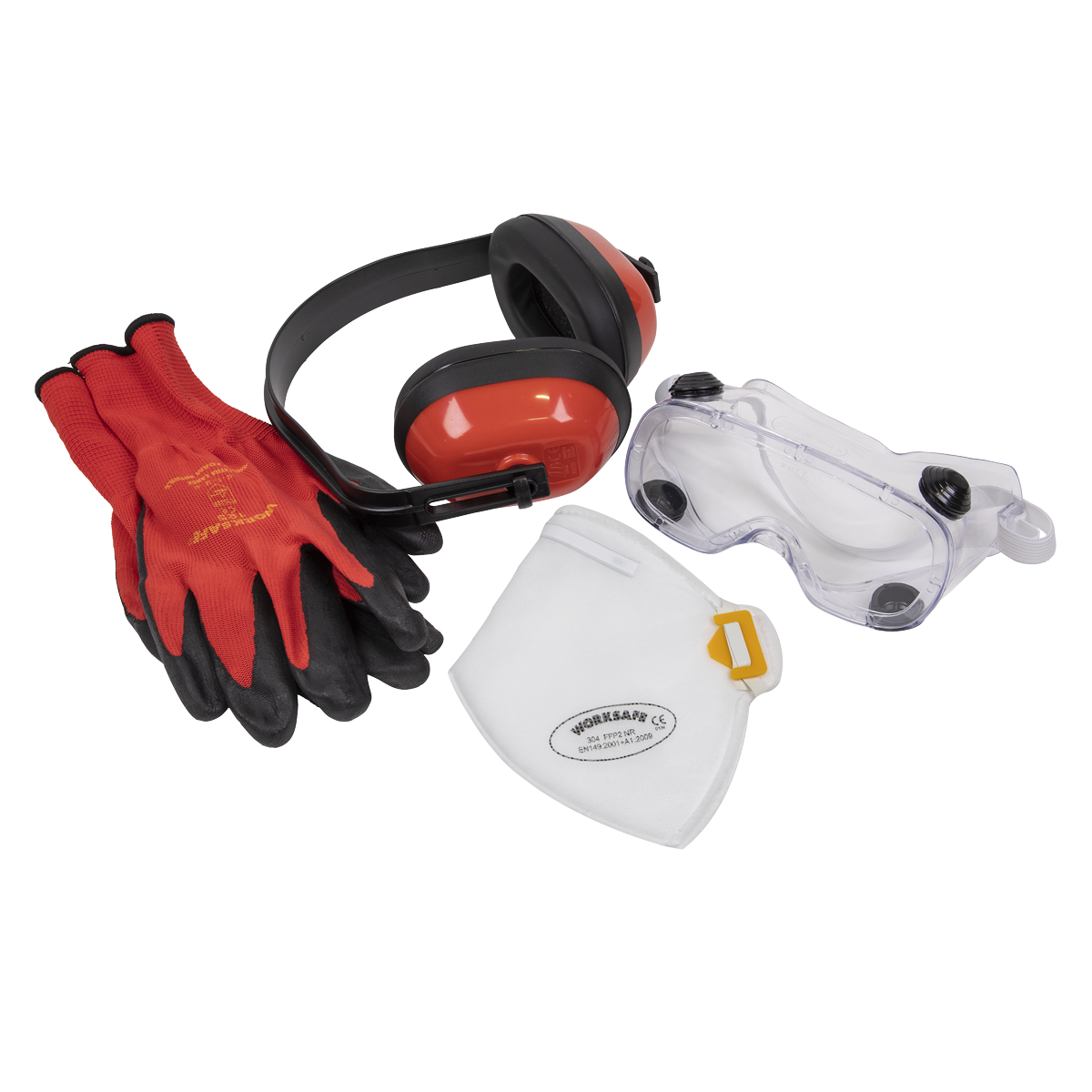 Worksafe® Flexi Grip Gloves, FFP2 Mask, Goggles & Ear Defend